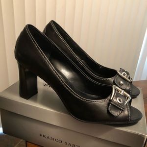 Franco Sarto 8.5 Salute-Black Nappa peep heel